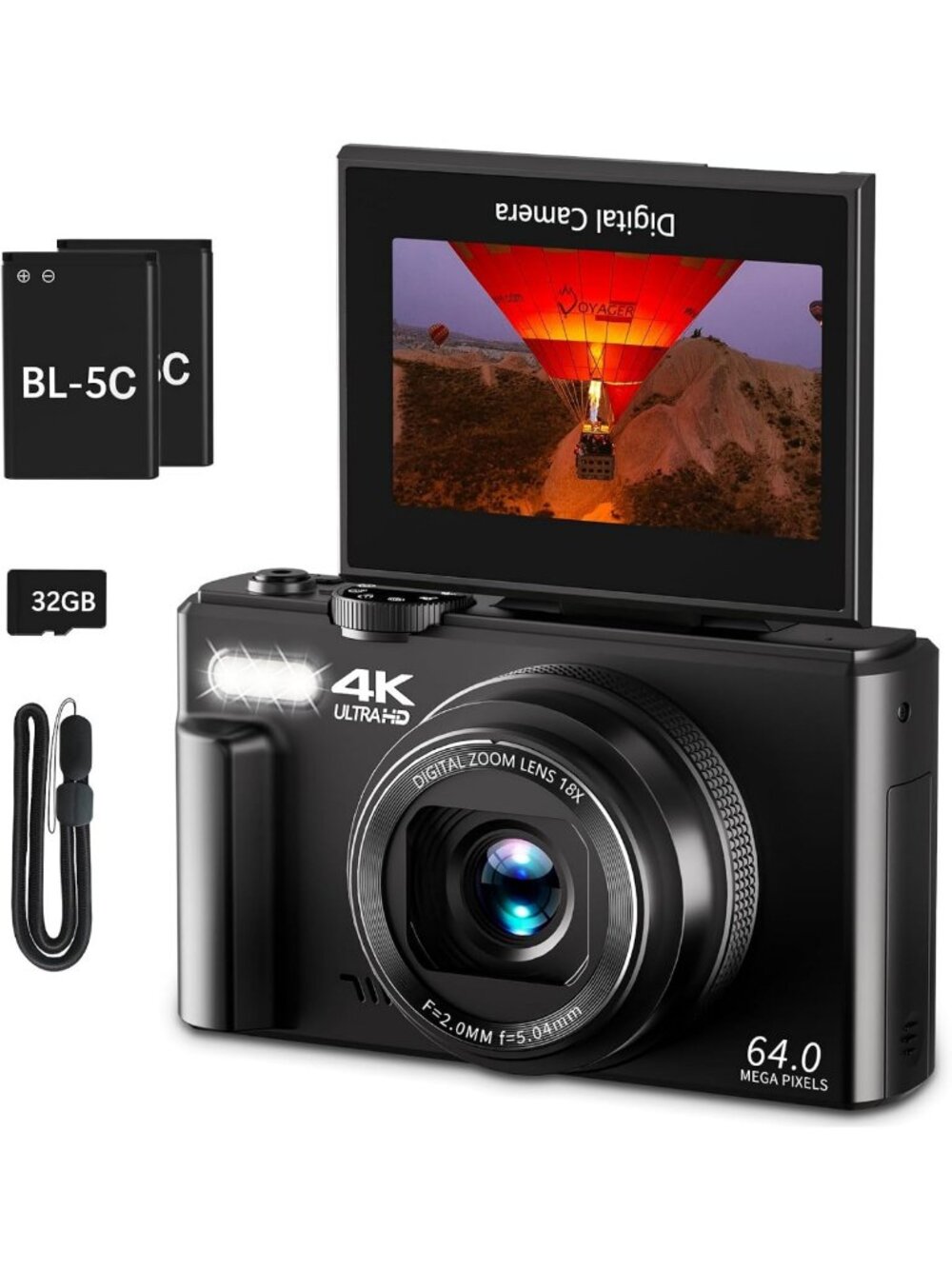 4K Vlogging Camera with 180° Flip Screen, Compact Digital Camera for YouTube